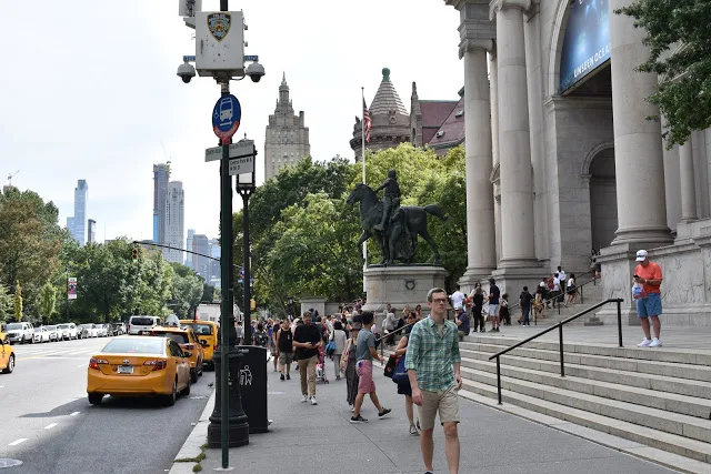 The New York Public Library steps along Fifth Avenue.