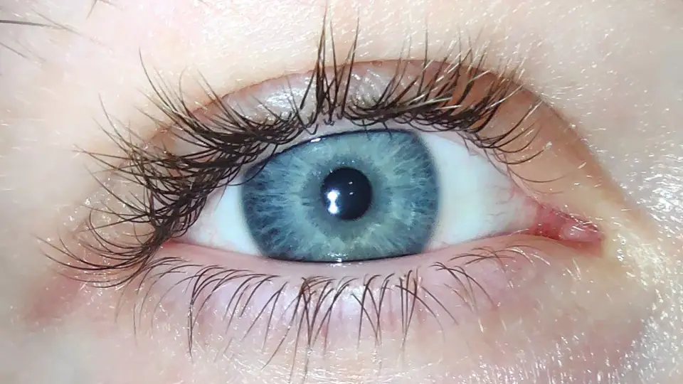 Close photograph of a human eye and iris.